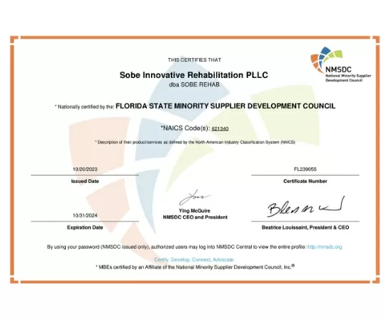 Sobe-rehab-fl-state-minority-supplier-certificate